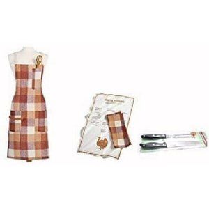 Thanksgiving Turkey Gift Set Including Chefs Apron Towels and Carving Set